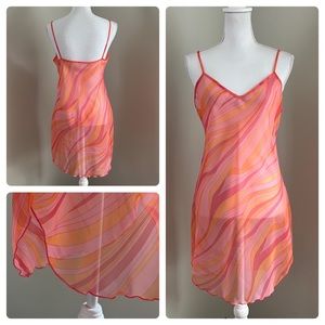 VTG Petra Fashions Sheer Pink & Orange Swirl Slip Dress